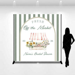Aperturee - Aperturee Custom Bridal Shower Backdrop Fresh Flower Market Stand Sage Green Stripes Personalized Background