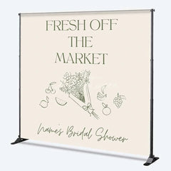 Aperturee - Aperturee Custom Bridal Shower Backdrop Fresh Off The Market Personalize Name Fruit Flower Line Art Background Bachelorette