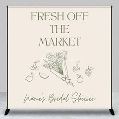 Aperturee - Aperturee Custom Bridal Shower Backdrop Fresh Off The Market Personalize Name Fruit Flower Line Art Background Bachelorette