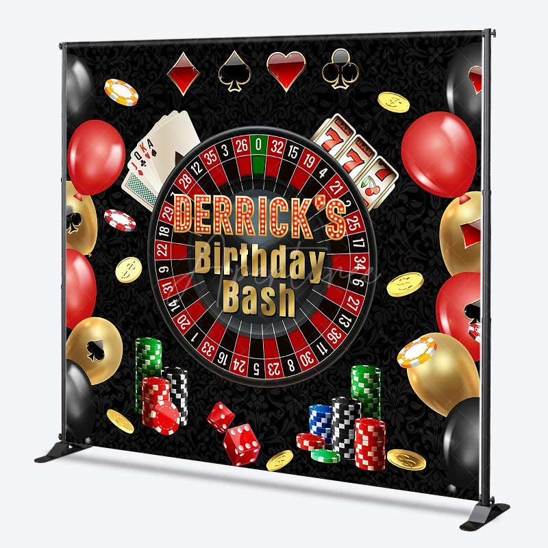 Aperturee Aperturee Custom Casino Birthday Bash Backdrop Las Vegas Night and Poker Theme Personalized Roulette Wheel Photo Prop
