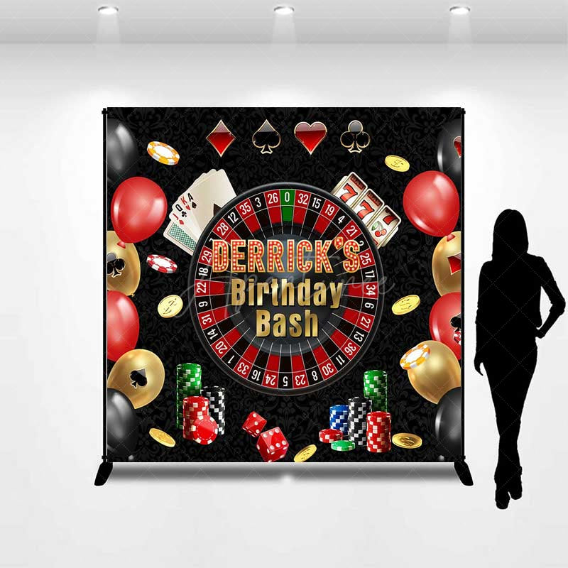 Aperturee Aperturee Custom Casino Birthday Bash Backdrop Las Vegas Night and Poker Theme Personalized Roulette Wheel Photo Prop