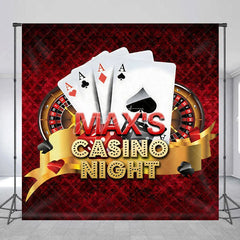 Aperturee - Aperturee Custom Casino Night Backdrop with Playing Cards Roulette Wheel and Dice Personalized Party Decor