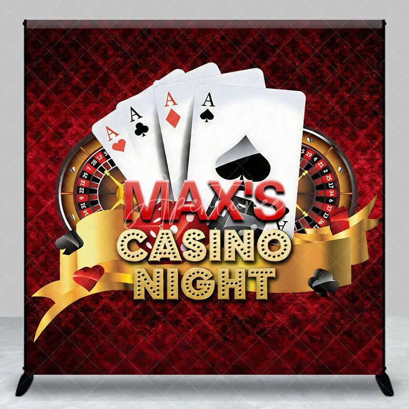 Aperturee - Aperturee Custom Casino Night Backdrop with Playing Cards Roulette Wheel and Dice Personalized Party Decor