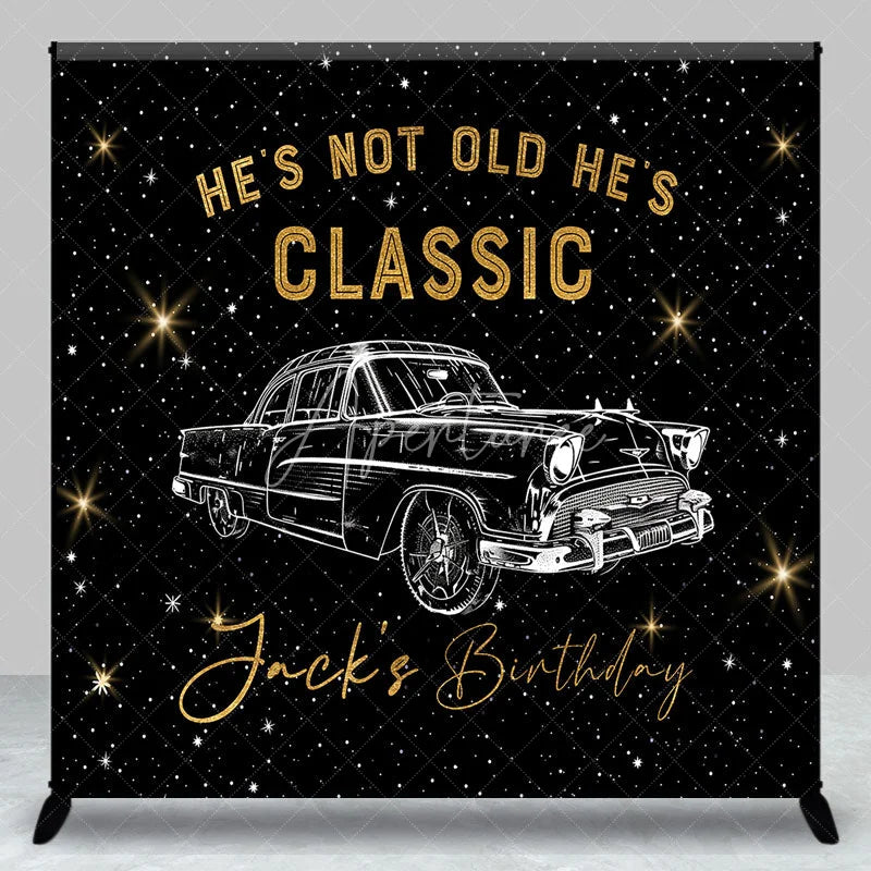 Aperturee - Aperturee Custom Classic Car Birthday Backdrop Vintage Automobile Black Gold Background Personalized Name Adult Milestone Party