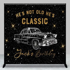 Aperturee - Aperturee Custom Classic Car Birthday Backdrop Vintage Automobile Black Gold Background Personalized Name Adult Milestone Party