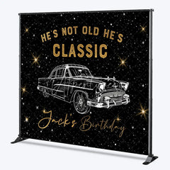 Aperturee - Aperturee Custom Classic Car Birthday Backdrop Vintage Automobile Black Gold Background Personalized Name Adult Milestone Party