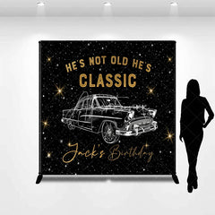 Aperturee - Aperturee Custom Classic Car Birthday Backdrop Vintage Automobile Black Gold Background Personalized Name Adult Milestone Party