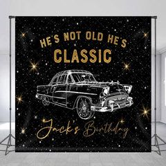 Aperturee - Aperturee Custom Classic Car Birthday Backdrop Vintage Automobile Black Gold Background Personalized Name Adult Milestone Party