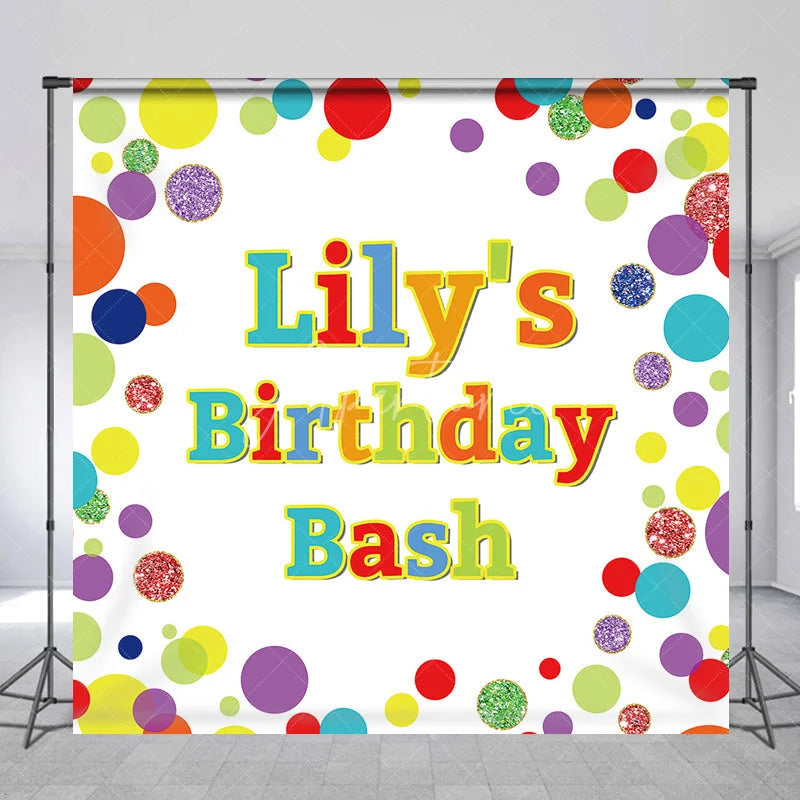 Aperturee - Aperturee Custom Colorful Confetti Birthday Bash Backdrop Personalized Glitter Polka Dot Party Decoration for Celebrations