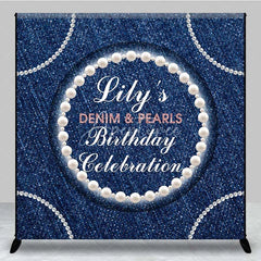 Aperturee - Aperturee Custom Denim and Pearls Birthday Backdrop Rustic Blue Jeans Photography Background