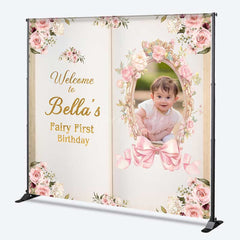 Aperturee Aperturee Custom Fairy First Birthday Backdrop Princess Story Book Theme with Photo Personalized Enchanted Forest Decor