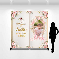 Aperturee Aperturee Custom Fairy First Birthday Backdrop Princess Story Book Theme with Photo Personalized Enchanted Forest Decor