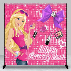 Aperturee - Aperturee Custom Fashion Doll Birthday Backdrop Hot Pink Sequins Makeup Bow Background Personalized Name Spa Party Decoration