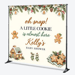 Aperturee - Aperturee Custom Gingerbread Cookie Baby Shower Backdrop Oh Snap A Little Cookie Is Almost Here Winter Poinsettia Garland Decor