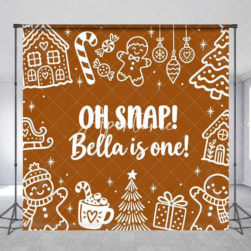 Aperturee - Aperturee Custom Gingerbread First Birthday Backdrop Winter Wonderland Candy Cane and Hot Cocoa Party Decor