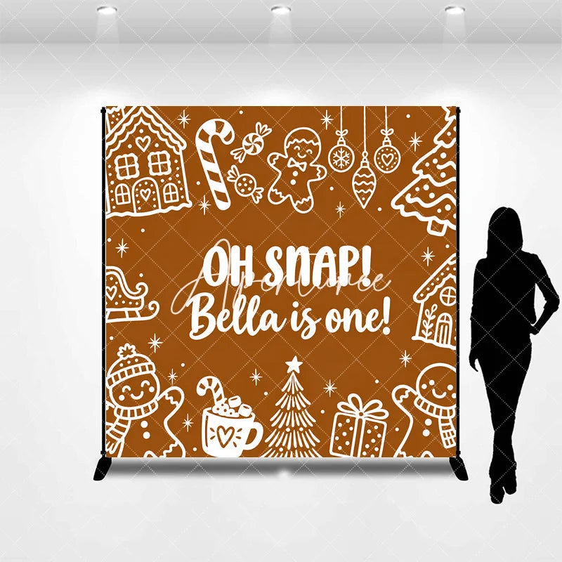Aperturee - Aperturee Custom Gingerbread First Birthday Backdrop Winter Wonderland Candy Cane and Hot Cocoa Party Decor