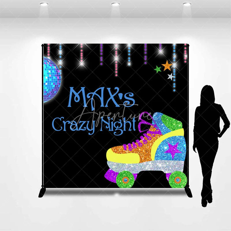 Aperturee - Aperturee Custom Glitter Roller Skate Disco Ball Backdrop Personalized Retro Crazy Night Party Decoration