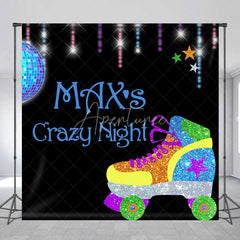Aperturee - Aperturee Custom Glitter Roller Skate Disco Ball Backdrop Personalized Retro Crazy Night Party Decoration