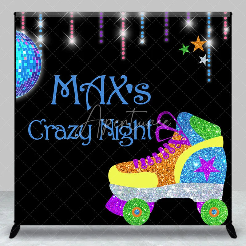 Aperturee - Aperturee Custom Glitter Roller Skate Disco Ball Backdrop Personalized Retro Crazy Night Party Decoration