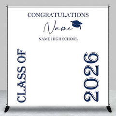 Aperturee - Aperturee Custom Graduation Backdrop Class of 2026 Navy Blue Text Minimalist School Sign