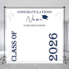 Aperturee - Aperturee Custom Graduation Backdrop Class of 2026 Navy Blue Text Minimalist School Sign