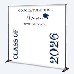 Aperturee - Aperturee Custom Graduation Backdrop Class of 2026 Navy Blue Text Minimalist School Sign