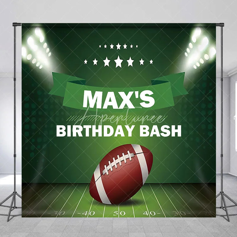 Aperturee - Aperturee Custom Green Football Field Stadium Lights Birthday Party Backdrop Personalized Sports Celebration Decor
