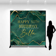 Aperturee - Aperturee Custom Happy 50th Birthday Emerald Green Gold Glitter Marble Backdrop Personalized Party Decor