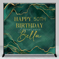 Aperturee - Aperturee Custom Happy 50th Birthday Emerald Green Gold Glitter Marble Backdrop Personalized Party Decor