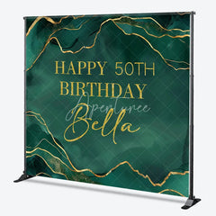 Aperturee - Aperturee Custom Happy 50th Birthday Emerald Green Gold Glitter Marble Backdrop Personalized Party Decor
