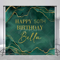 Aperturee - Aperturee Custom Happy 50th Birthday Emerald Green Gold Glitter Marble Backdrop Personalized Party Decor