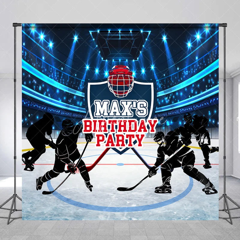 Aperturee - Aperturee Custom Hockey Birthday Backdrop Personalized Ice Stadium Sports Theme Party Banner