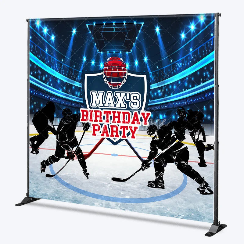 Aperturee - Aperturee Custom Hockey Birthday Backdrop Personalized Ice Stadium Sports Theme Party Banner