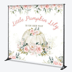 Aperturee - Aperturee Custom Little Pumpkin Baby Shower Backdrop Pink Floral Eucalyptus Gold Glitter Personalized Design