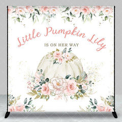 Aperturee - Aperturee Custom Little Pumpkin Baby Shower Backdrop Pink Floral Eucalyptus Gold Glitter Personalized Design