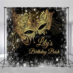 Aperturee - Aperturee Custom Masquerade Birthday Backdrop Black Gold Mask Photography Background