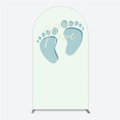 Aperturee Aperturee Custom Name Baby Feet Arch Backdrop Personalized Blue Footprints Sign Minimalist Baby Shower Welcome Decor