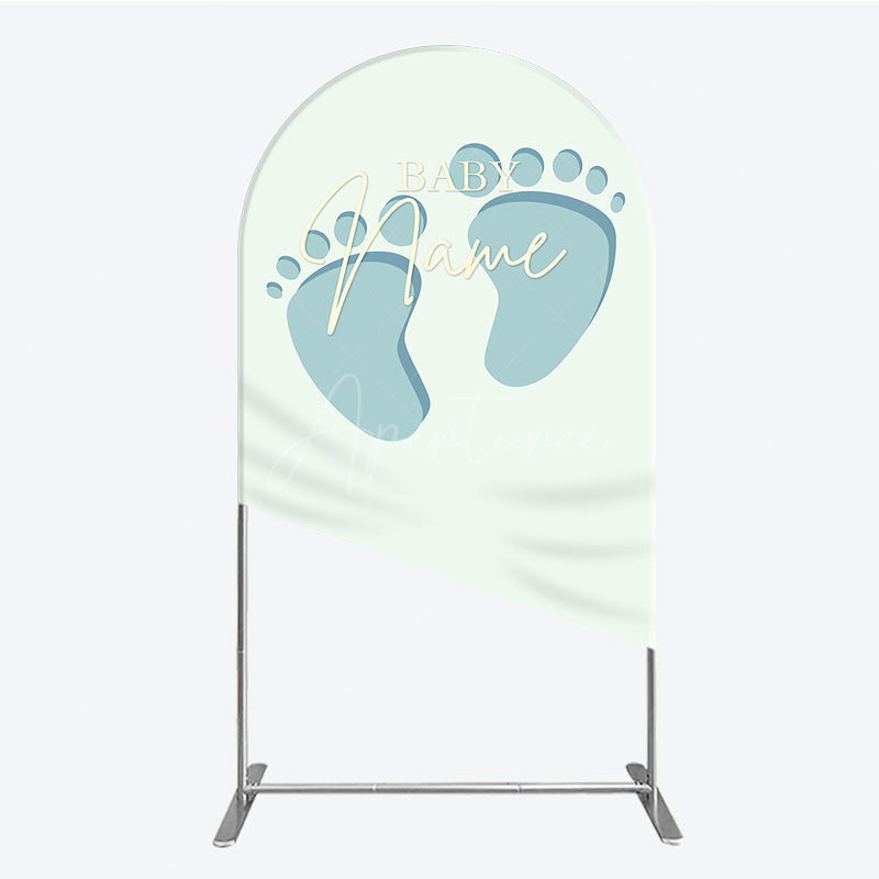 Aperturee Aperturee Custom Name Baby Feet Arch Backdrop Personalized Blue Footprints Sign Minimalist Baby Shower Welcome Decor