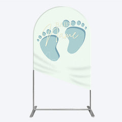 Aperturee Aperturee Custom Name Baby Feet Arch Backdrop Personalized Blue Footprints Sign Minimalist Baby Shower Welcome Decor