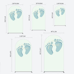 Aperturee Aperturee Custom Name Baby Feet Arch Backdrop Personalized Blue Footprints Sign Minimalist Baby Shower Welcome Decor