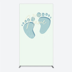 Aperturee Aperturee Custom Name Baby Feet Rectangle Backdrop Personalized Blue Footprints Sign Minimalist Baby Shower Welcome Decor