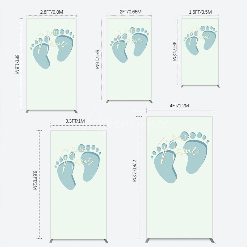 Aperturee Aperturee Custom Name Baby Feet Rectangle Backdrop Personalized Blue Footprints Sign Minimalist Baby Shower Welcome Decor