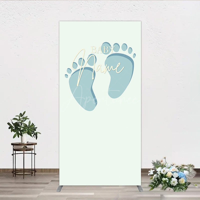 Aperturee Aperturee Custom Name Baby Feet Rectangle Backdrop Personalized Blue Footprints Sign Minimalist Baby Shower Welcome Decor