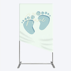 Aperturee Aperturee Custom Name Baby Feet Rectangle Backdrop Personalized Blue Footprints Sign Minimalist Baby Shower Welcome Decor