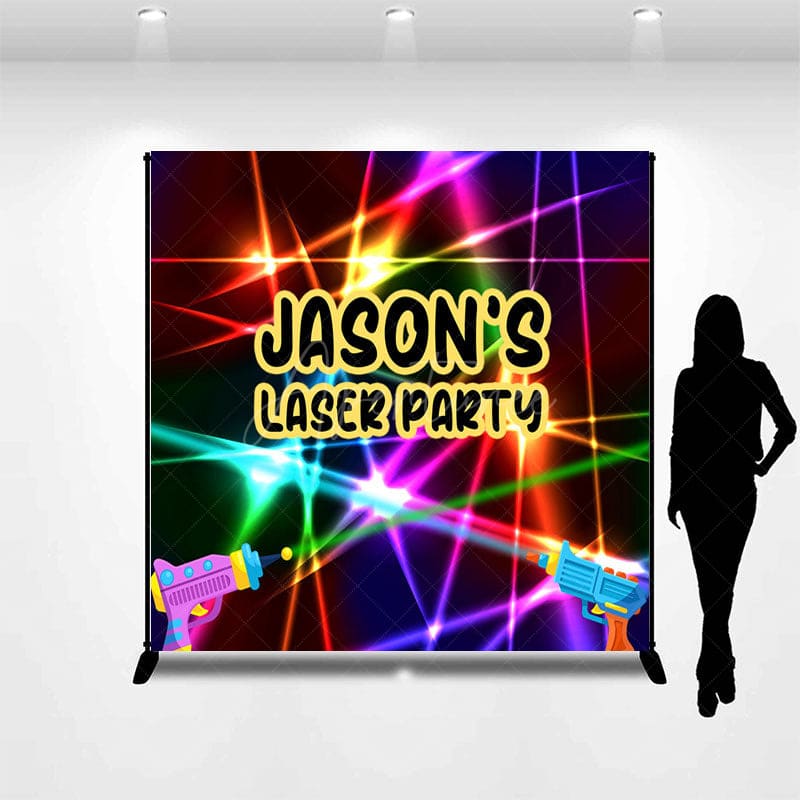 Aperturee - Aperturee Custom Name Colorful Laser Party Birthday Backdrop
