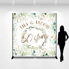 Aperturee Aperturee Custom Name Spring Greenery Leaves 50 Years Backdrop