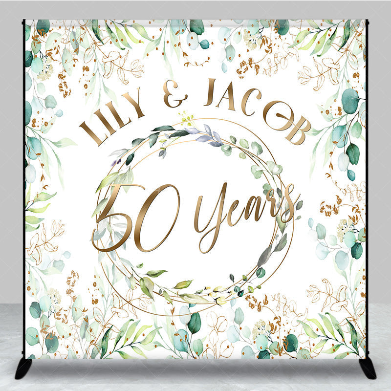 Aperturee Aperturee Custom Name Spring Greenery Leaves 50 Years Backdrop