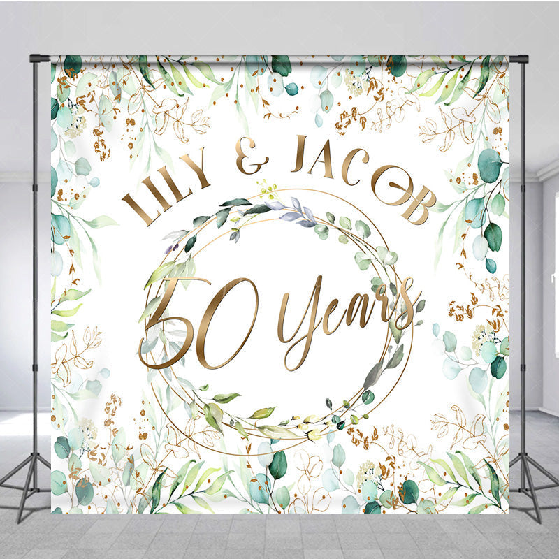 Aperturee Aperturee Custom Name Spring Greenery Leaves 50 Years Backdrop