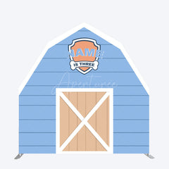 Aperturee - Aperturee Custom Name Wooden Blue Farm Barn Door Arch Backdrop