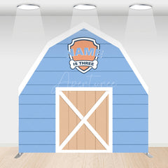 Aperturee - Aperturee Custom Name Wooden Blue Farm Barn Door Arch Backdrop